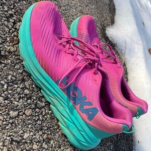 Hoka Rincon 3 Vibrant Pink and Teal Sneakers